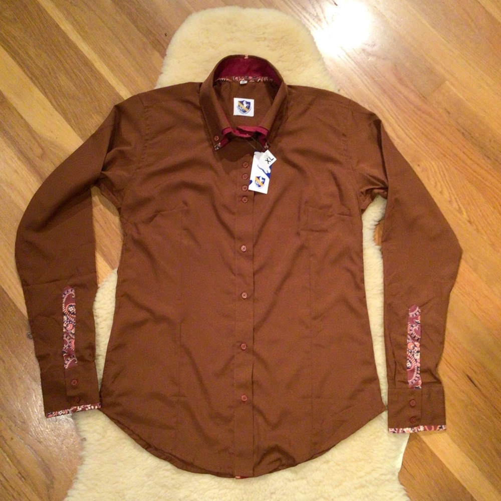 Royal Highness Equestrian Latte brown double collar button down shirt
